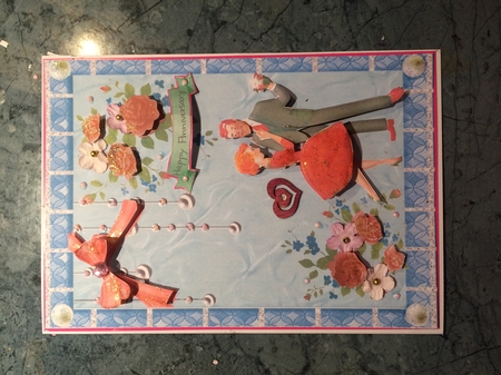 Retro Couple in blue frame with pearls and roses - Anniversary, Birthday by Lois Robinson