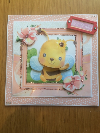 Waving Bee With Pink Flowers 7x7 by Lois Robinson