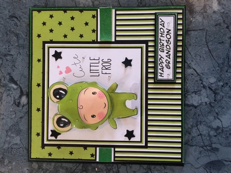 8x8 Cute Little Frog Card Front, Decoupage and Sentiment Grandson by Lois Robinson