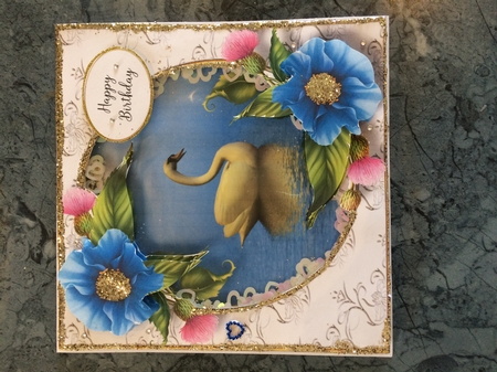 Gorgeous Swan With Blue Poppies by Lois Robinson