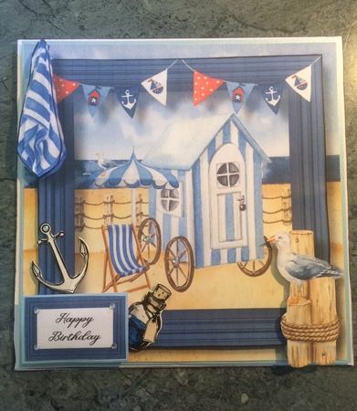 The Beach Hut - Blue Stripe by Lois Robinson