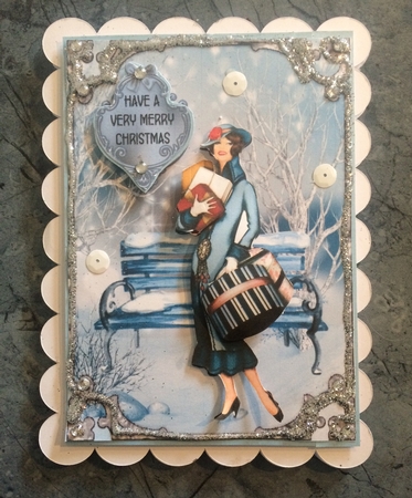 Art Deco Christmas - 7x5 inch card front with decoupage by Lois Robinson