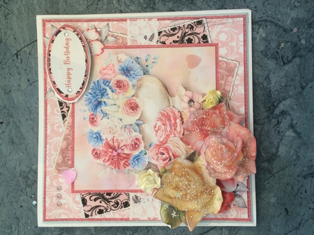 Pretty Pink 11: Rose Bowl & Cupcakes 6 x 6 Card Front with Sentiments by Lois Robinson