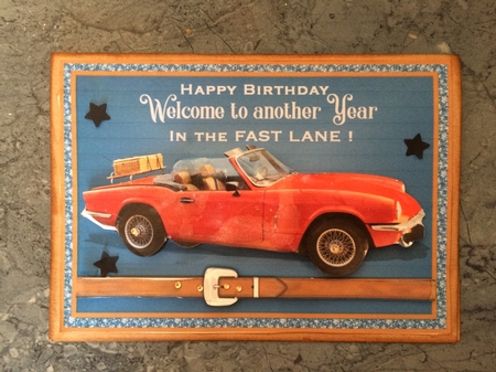 Blue classic car card front 5 by Lois Robinson