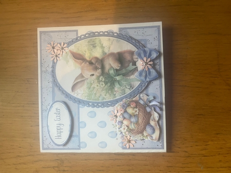 Easter Wishes 5: Easter Bunny 6 x 6 Card Front with Topper, Decoupage & Sentiments by Lois Robinson