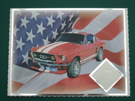 American Classic Car Decoupage on American Flag by Lorraine Reed