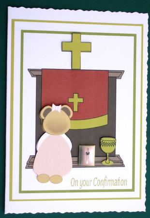 Teddy at Alter Girl Confirmation Card by Lorraine Reed