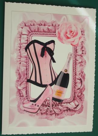 Gorgeous Pink Basque, & Champagne, A4 Topper by Lorraine Reed