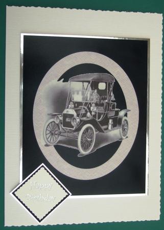 A4 Vintage Black and White Classic Car on Background by Lorraine Reed