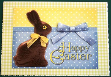 Chocolate Bunny Happy Easter in Blue - Decoupage Card by Lorraine Reed