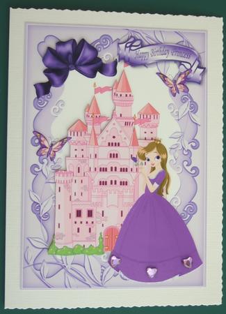 Pretty Princess in Purple Dress with Pink Castle, A4 by Lorraine Reed