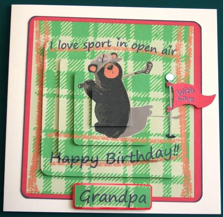 Bear Playing Golf. Happy Birthday Pyramid Card by Lorraine Reed