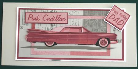 Pink Cadillac - Men's Decoupaged Card Front by Lorraine Reed