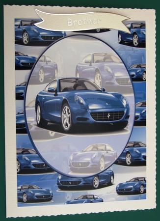 Lovely A4 Blue Car in Oval with Matching Background by Lorraine Reed