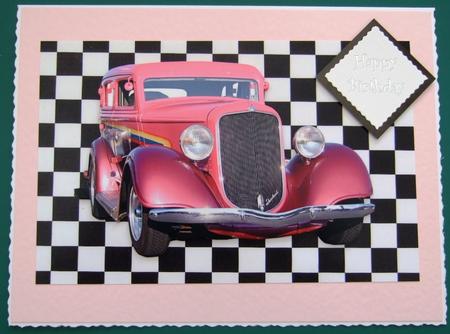 Vintage Pink Car on Black/white Background by Lorraine Reed