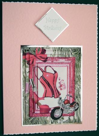 Biker Babe with Motorbike in Pink, Pyramids by Lorraine Reed