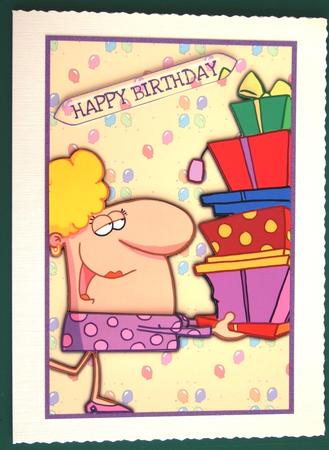 Happy Birthday Lady with Presents by Lorraine Reed
