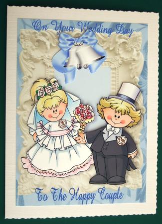 Cute Wedding Couple with Blue Bells A4 by Lorraine Reed