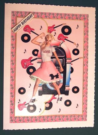 1950s Jiving Couple Bright Pink Embossed Background Sheet by Lorraine Reed
