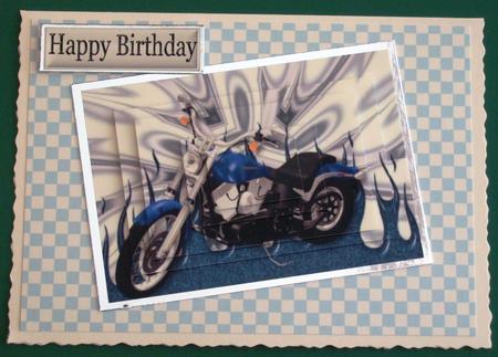 Blue Motor Bike on Blue Flames, Pyramids by Lorraine Reed