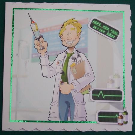 Get Well Soon Doctor Dude 8x8 Quick Card by Lorraine Reed