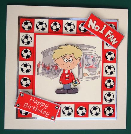 Little Football Fan (red & White) - 6in x 6in by Lorraine Reed