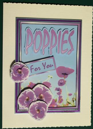 Purple Poppies - Card Front with 3D Frame and Decoupage by Lorraine Reed
