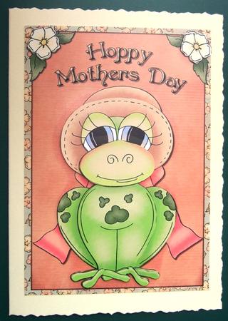 Hoppy Mothers Day Sweet Frog Card Front and Decoupage by Lorraine Reed