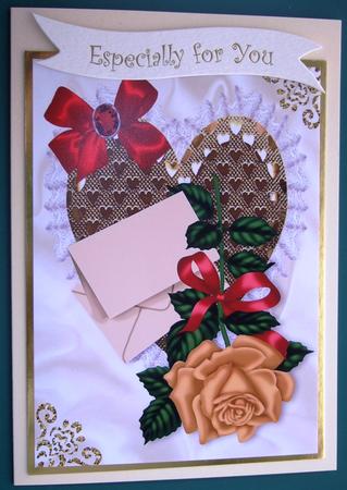 Gold Heart with Gold Rose and Letter A4 by Lorraine Reed