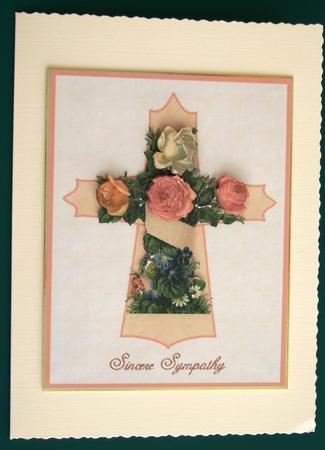 Cross and Roses Sympathy Card Front by Lorraine Reed