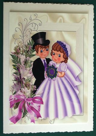 Pretty in Lilac Bride and Groom with Champagne A4 by Lorraine Reed