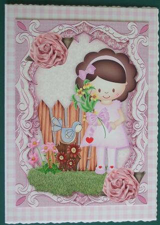 Little Girl in the Garden with Blue Bird A4 by Lorraine Reed