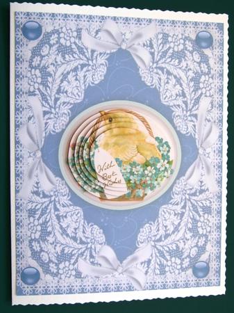 Easter Chick 'n Lace Pyramid Card Front by Lorraine Reed