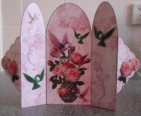 Vase of Flowers with Humming Birds, Trifold by Lorraine Wilson