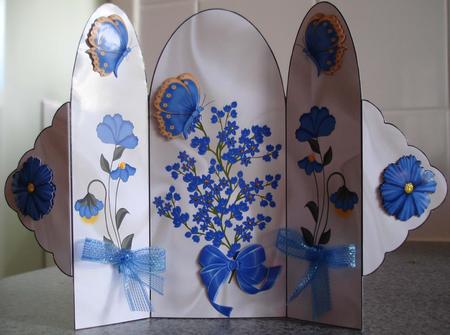 Pretty Blue Flowers with Butterflies Trifold by Lorraine Wilson