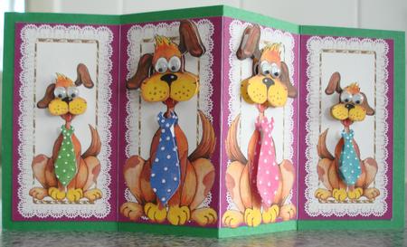 Googley Eyed Dogs with Nodding Heads Purple Diamond Fold by Lorraine Wilson