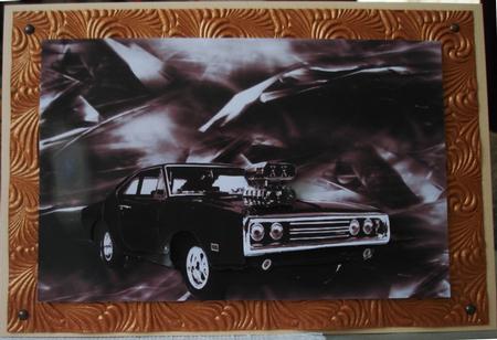 Classic Muscle Car on Abstract Background Decoupage by Lorraine Wilson
