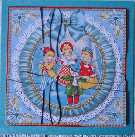 Blue Carol Singers Ruffle 5in Cross Stacker by Lorraine Wilson