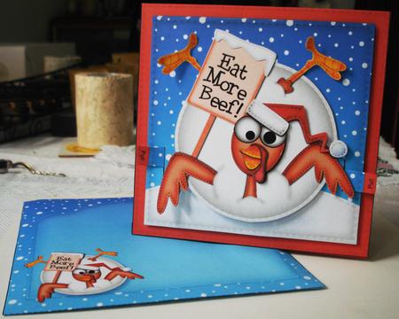 3D Oops Percy Turkey Animated Moveable Snowball Card Kit by Lorraine Wilson