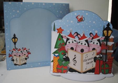 3D Pop Up Front Carol Singing Moo Cows Xmas Card Kit by Lorraine Wilson