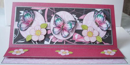 Pink and Black Floral Butterfly Landscape Easel Card by Lorraine Wilson