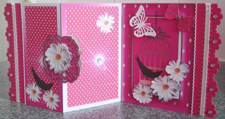 Hot Pink and White Spot Fold Back Card with Daisys by Lorraine Wilson