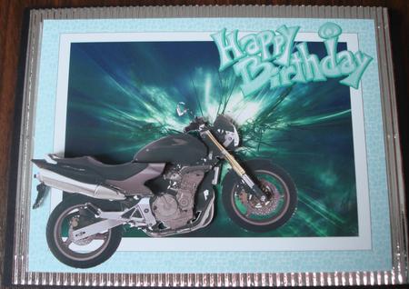 Motorbike on Aqua Abstract Background Decoupage by Lorraine Wilson