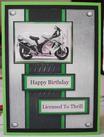 White & Green Motorbike on Black & Silver by Lorraine Wilson