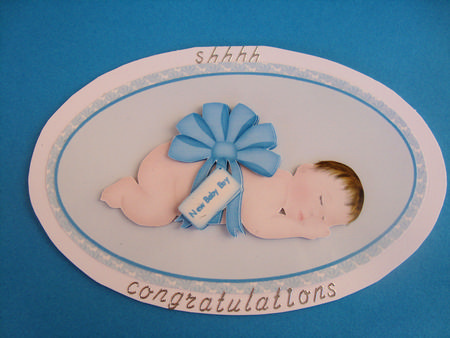 New Baby Boy with Bow Decoupage by Lorraine Appleby
