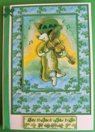 Leprechaun Corgi, Shamrock Frame, St Patrick's Day Card by Lorraine Appleby