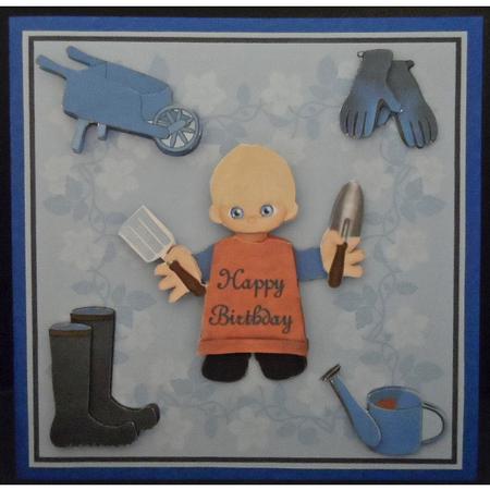 Pot Boy Does Gardening Decoupage Blue by Lorraine Appleby