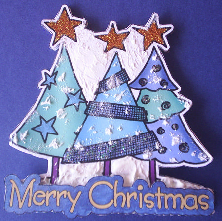 Funky Xmas Trees Shaped Card by Lorraine Appleby