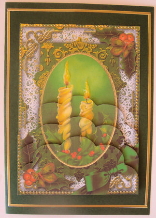 Christmas Candle Duo Holly Scallop Bottom 7x5inch Stacker by Lorraine Appleby