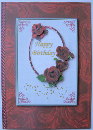 Red Roses on Red Swirls by Lorraine Appleby